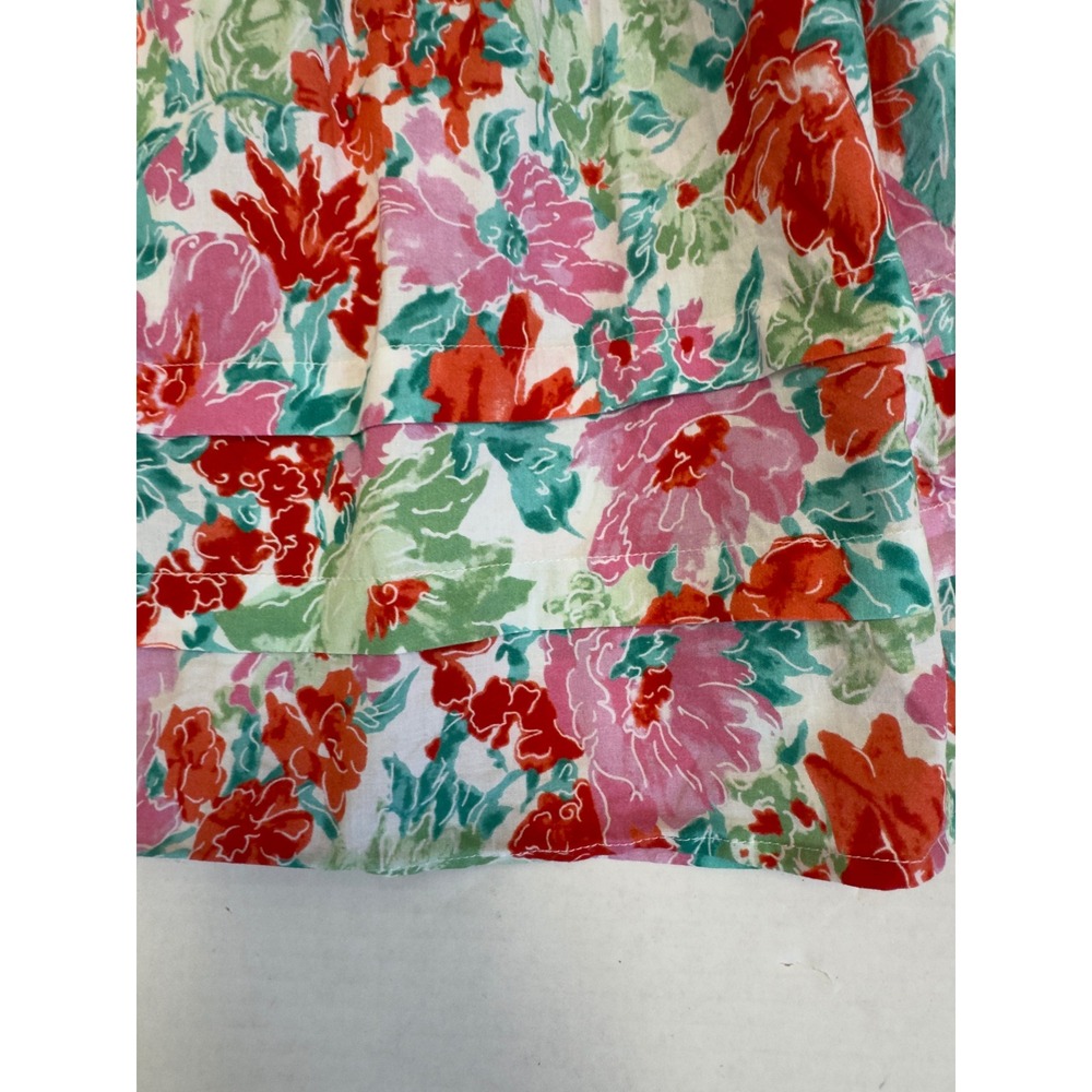 Floral‎ Puff Sleeve Cotton Mini Dress Pink Red Green L Praire Romantic Cottage - Picture 5 of 9